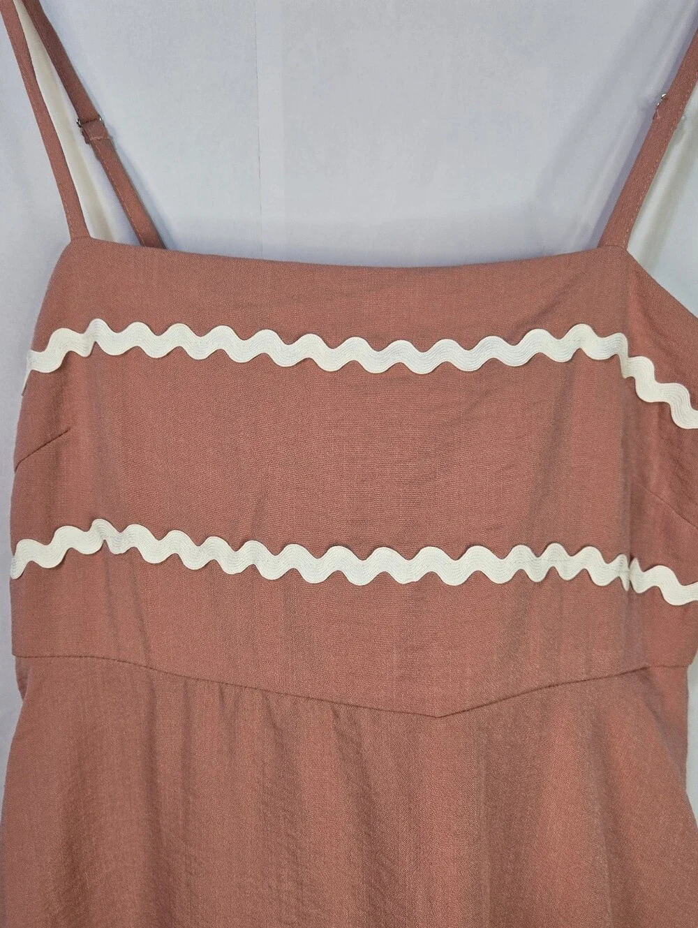 PRETTY GATDEN Size S Cottagecore Rustic Coral Maxi Dress, White Ric Rac Trim NWT - Picture 4 of 11